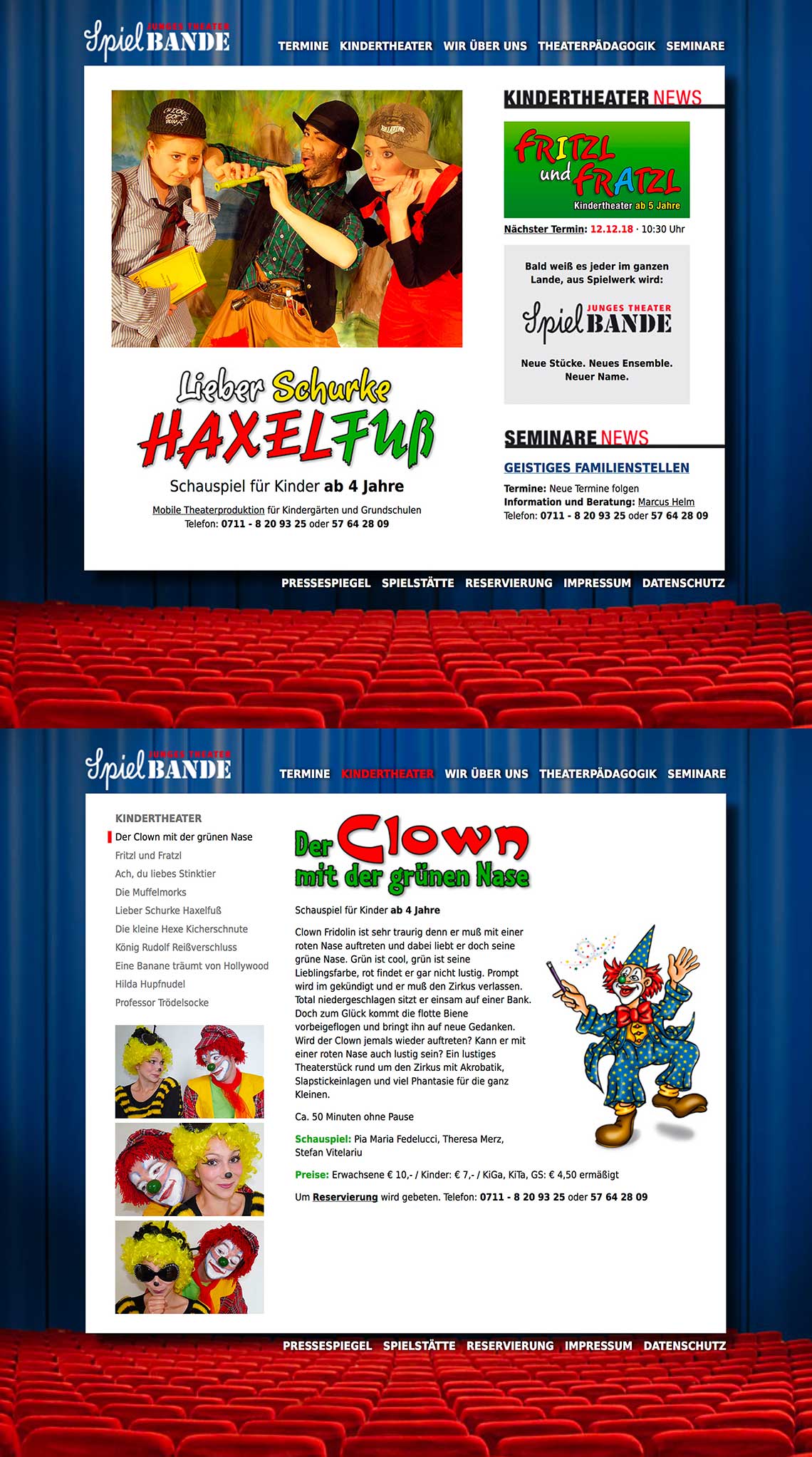 Website SpielBande Junges Theater
